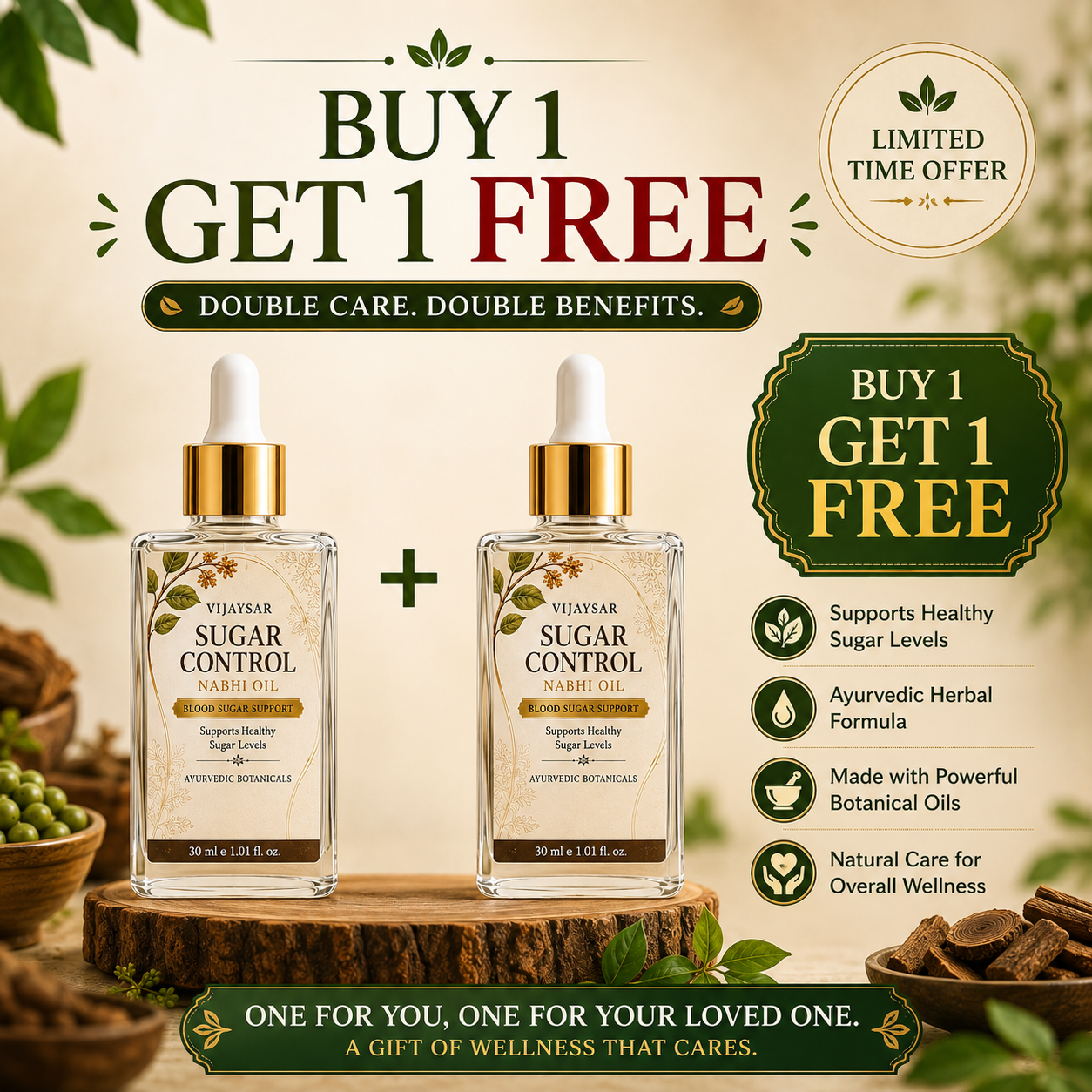 Vijaysar Natural Blood Sugar Management Nabhi Oil ( Buy 1 Get 1 Free )
