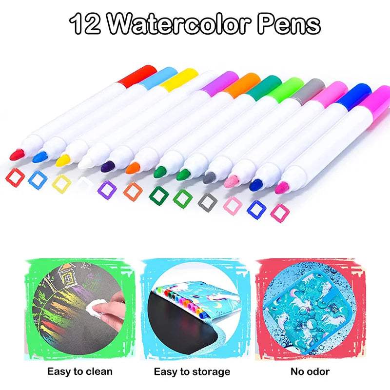 Kids Erasable Doodle Book With 2 Wipes ( 12 Free Markers )
