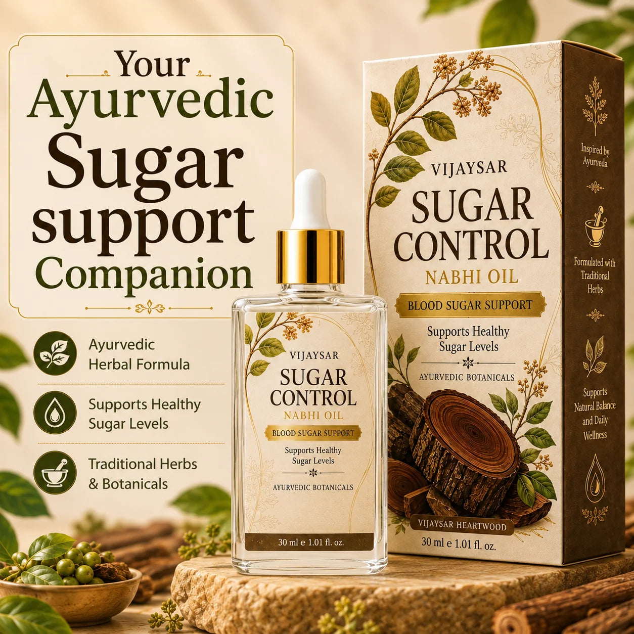 Vijaysar Natural Blood Sugar Management Nabhi Oil ( Buy 1 Get 1 Free )